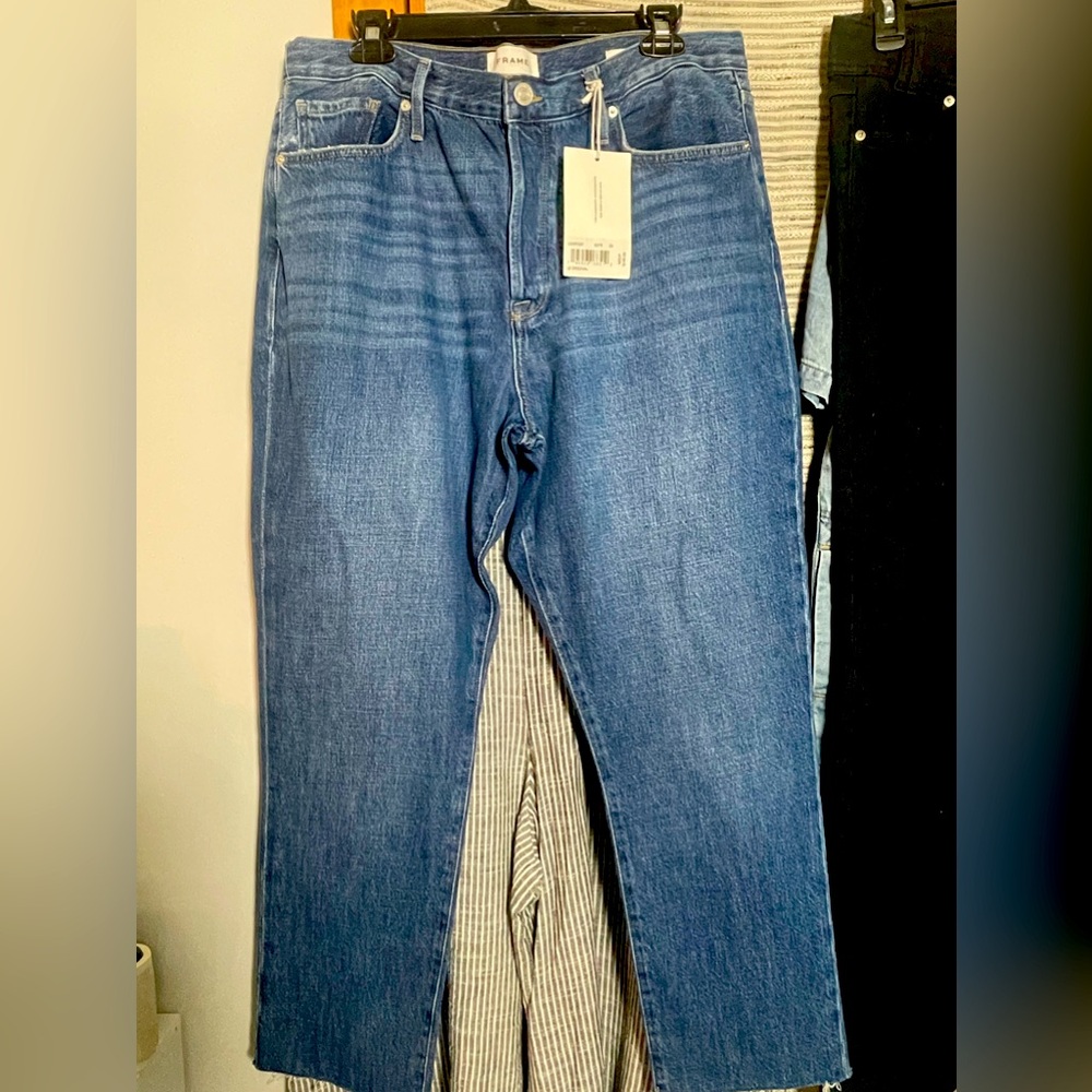 NWT FRAME Le Original High-Rise Straight Fit Distressed Raw Hem Size 33 Jeans